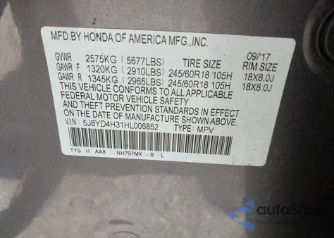 2017 Acura Mdx из США, поврежденный, VIN 5J8YD4H31HL006852